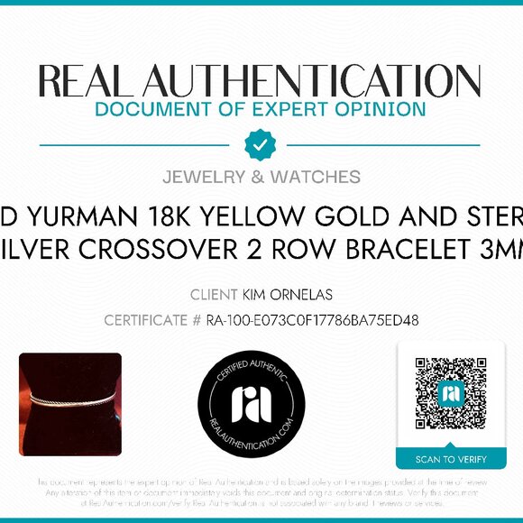 David Yurman 3mm Sterling Silver/Gold Crossover Bracelet - Picture 10 of 10